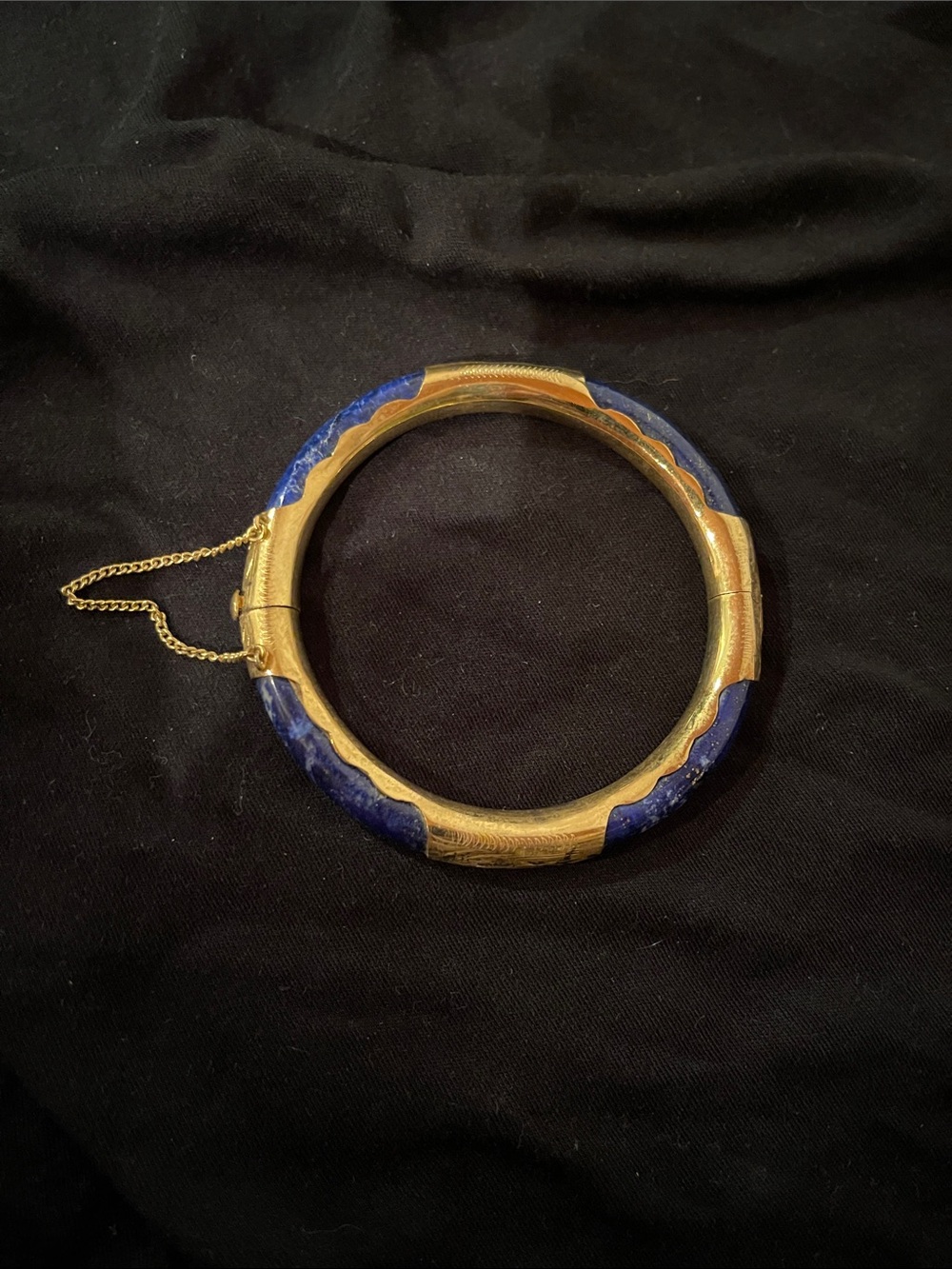Gold and Blue Hinged Bangle Bracelet - Women's Jewelry